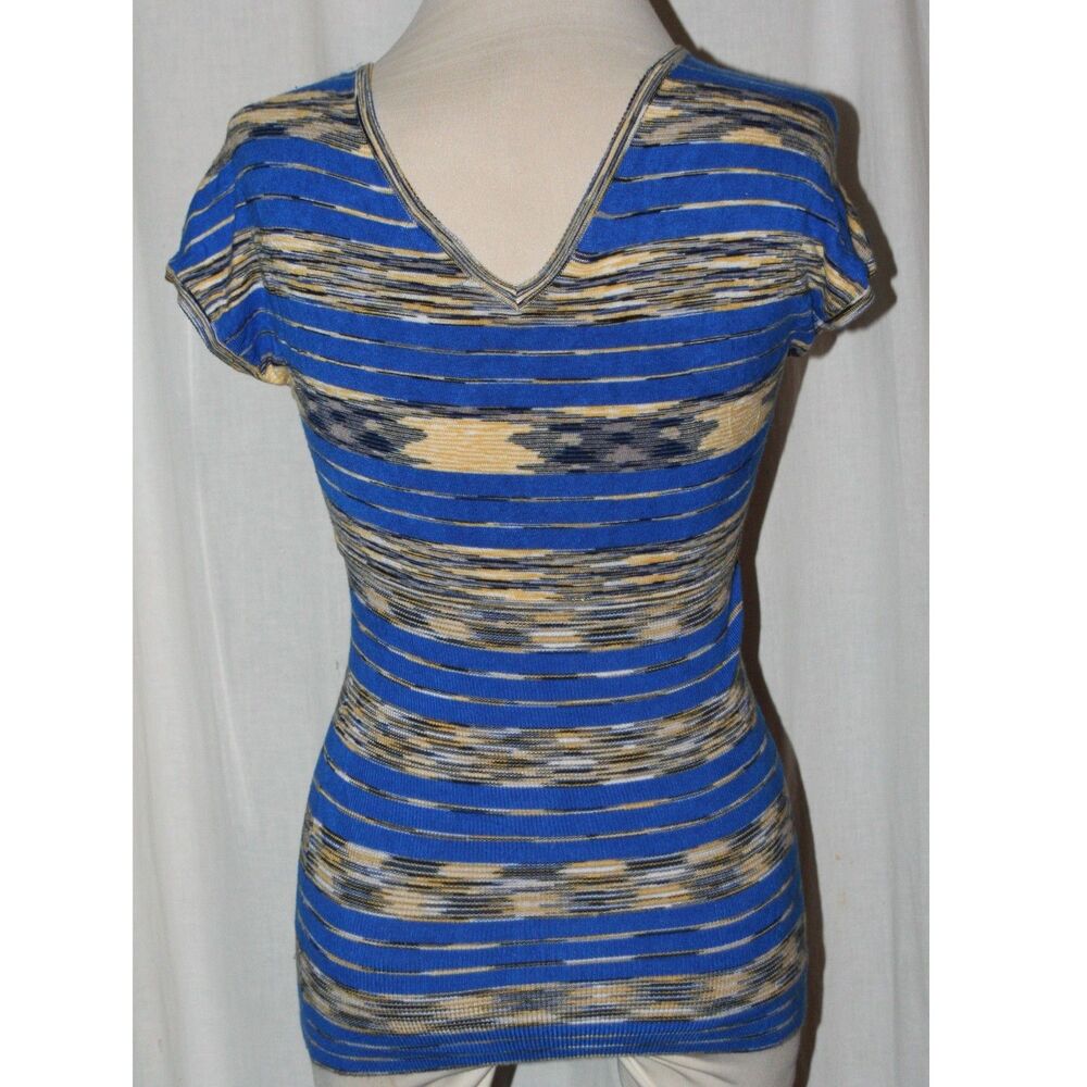 Women's Sele Blue & White Striped Knit Short Sleeve Stretch Top Size M